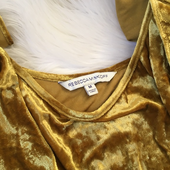 Rebecca Minkoff Mustard Yellow Velvet Midi Dress - Picture 7 of 8